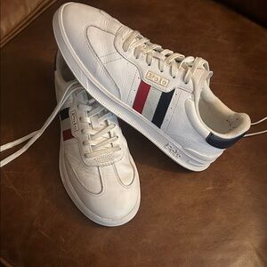 Polo by Ralph Lauren White Sneakers with Red and Blue Stripes